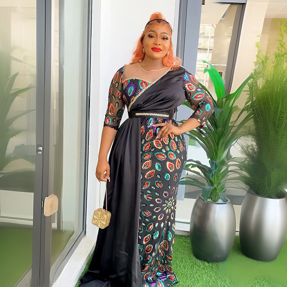 LADIES PLUS SIZE DRESS BLACK / GREEN / RED / DARK BLUE (SIZE L - 3XL)