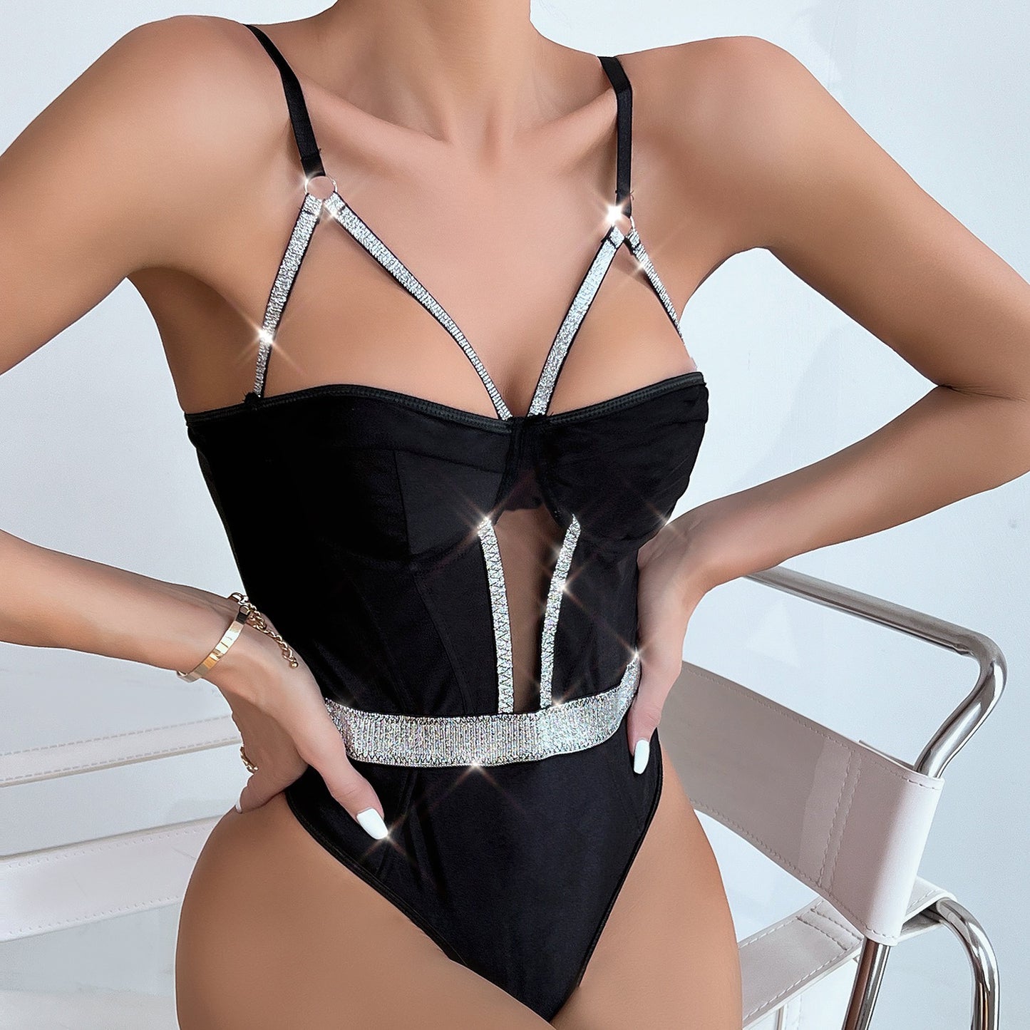 ONE PIECE BODYSUIT TEDDY LINGERIE BLACK (SIZE S-L)
