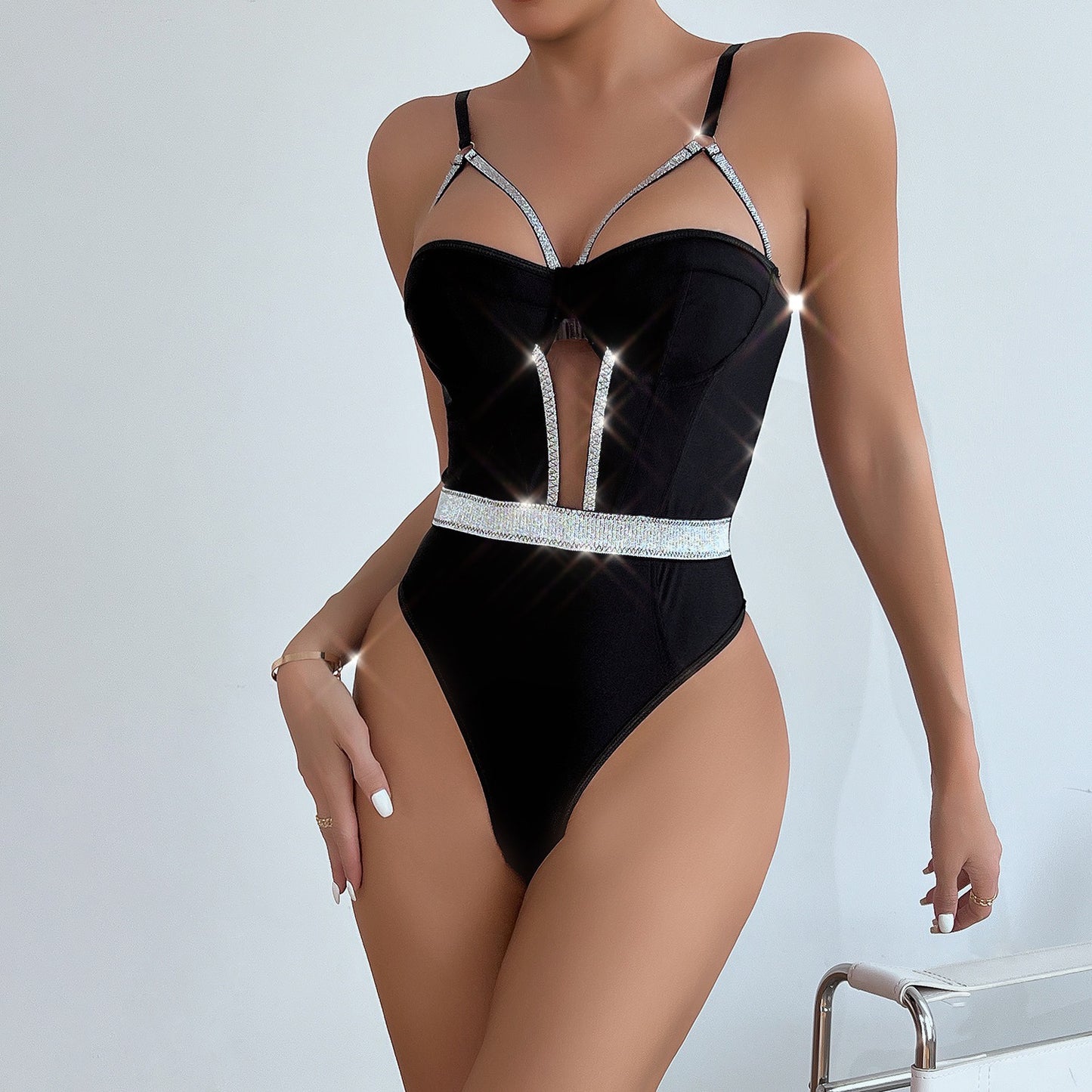 ONE PIECE BODYSUIT TEDDY LINGERIE BLACK (SIZE S-L)