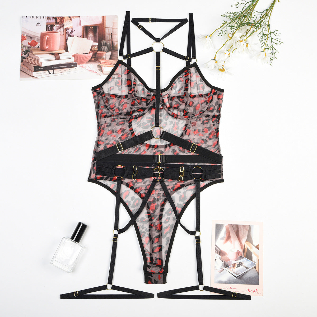LADIES UNDERWIRED BODYSUIT TEDDY LINGERIE LEOPARD/BLACK (SIZE S-XL)