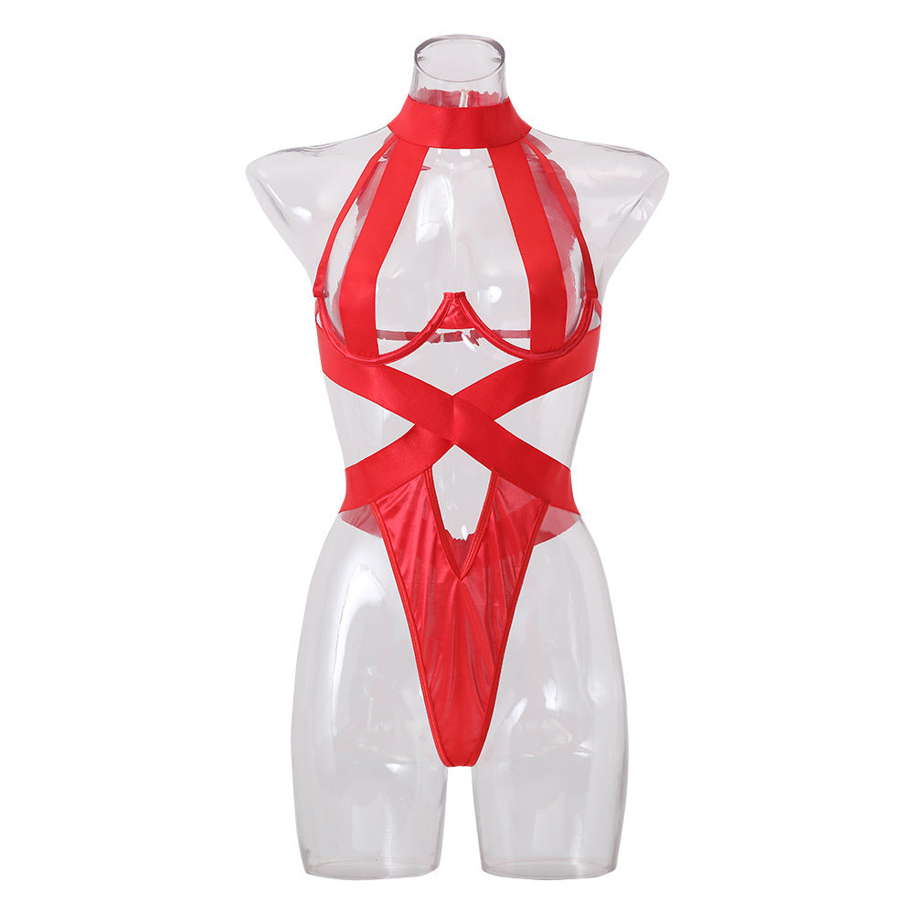 LADIES PU LEATHER TEDDY LINGERIE BLACK, RED, ROYAL BLUE) (SIZE S-2XL)