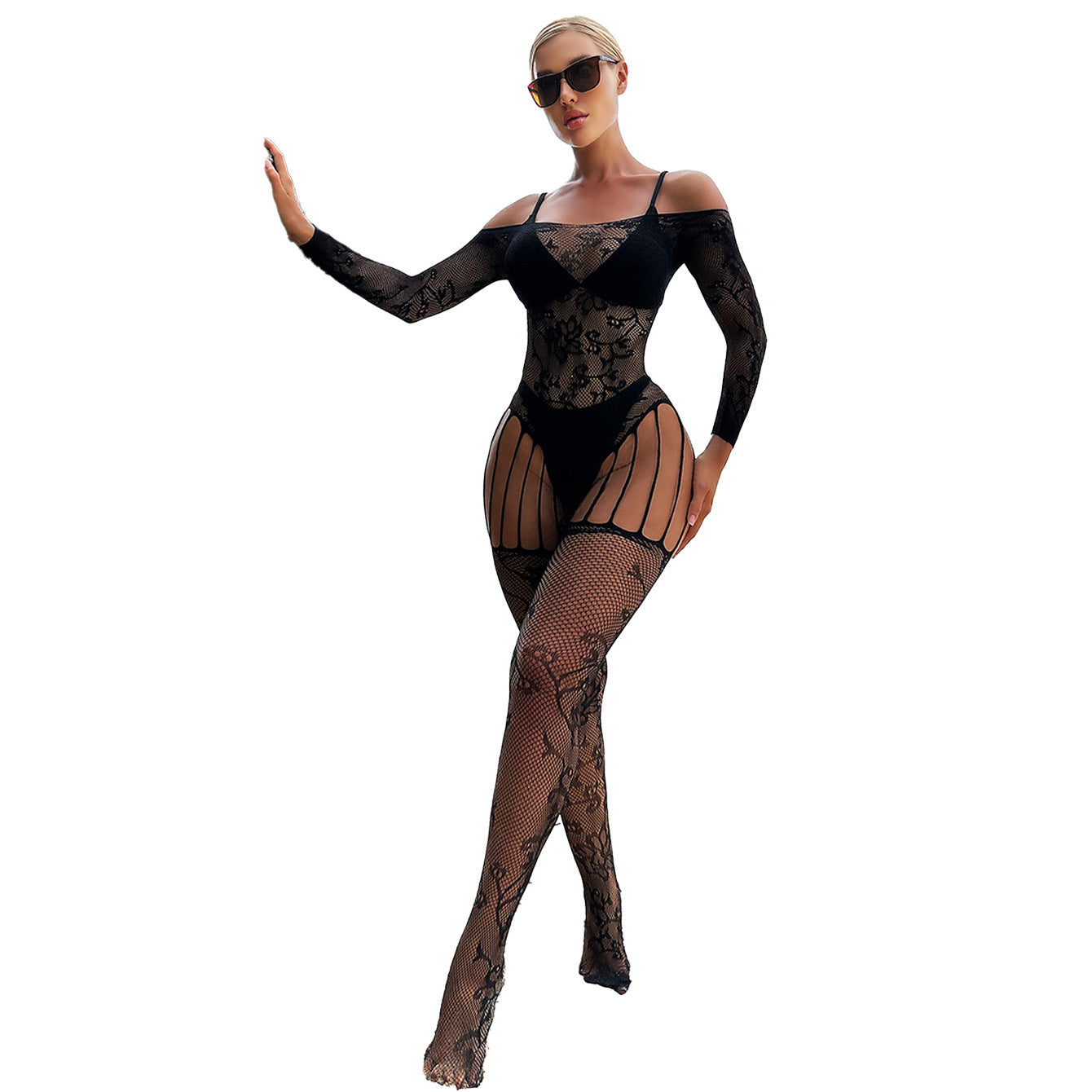 LADIES ONE PIECE BODYSTOCKING LINGERIE BLACK, RED (ONE SIZE)