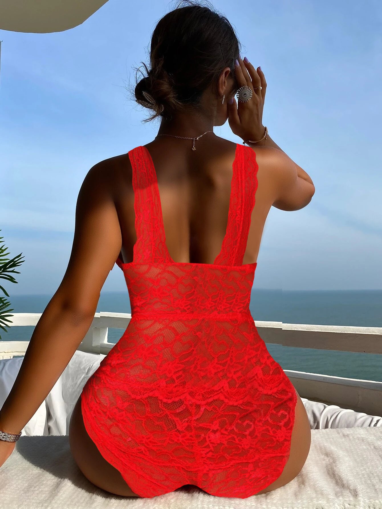 LADIES ONE PIECE LACE TEDDY LINGERIE RED (SIZE S-2XL)