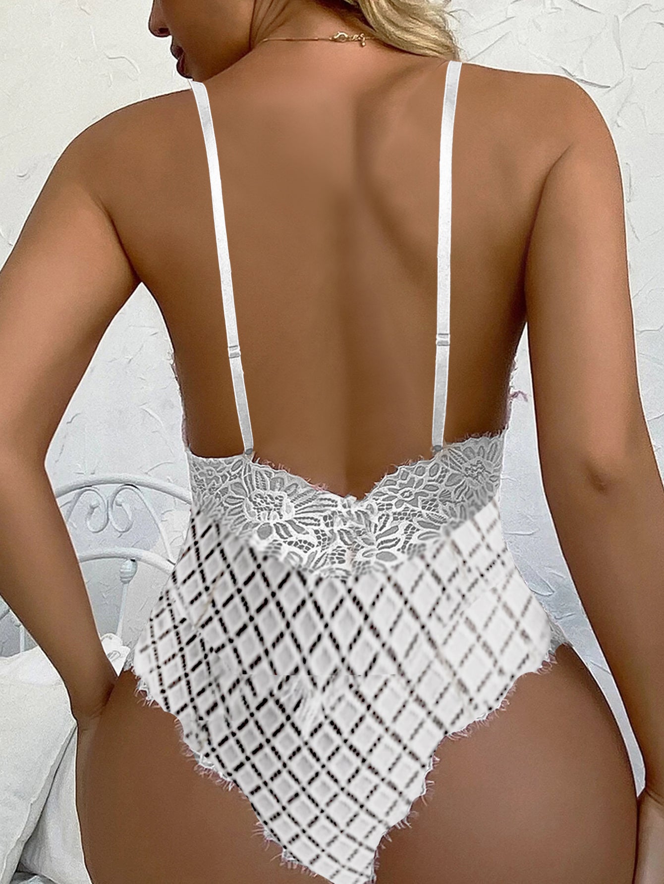 LADIES ONE PIECE LACE TEDDY LINGERIE WHITE (SIZE S-2XL)