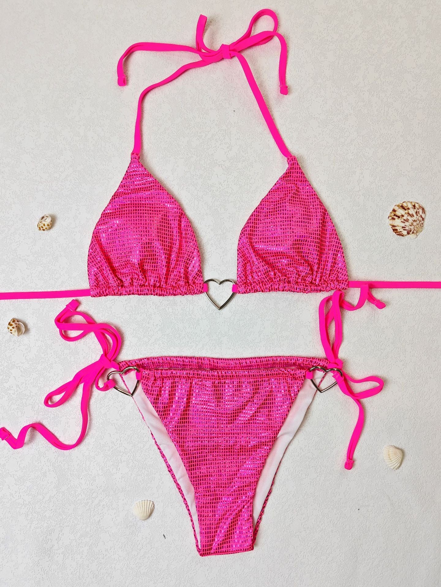 LADIES TWO PIECE BIKINI SWIMSUIT SWIMWEAR BLACK/PINK/GREEN (SIZE S-L)
