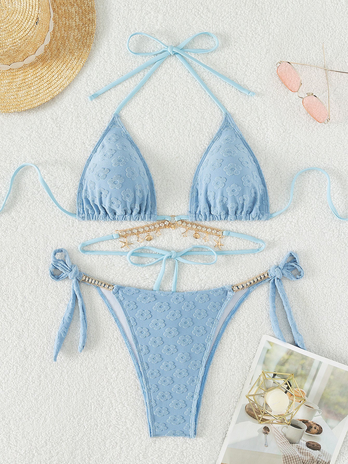 LADIES TWO PIECE BIKINI SWIMSUIT SWIMWEAR BLUE (SIZE S-L)