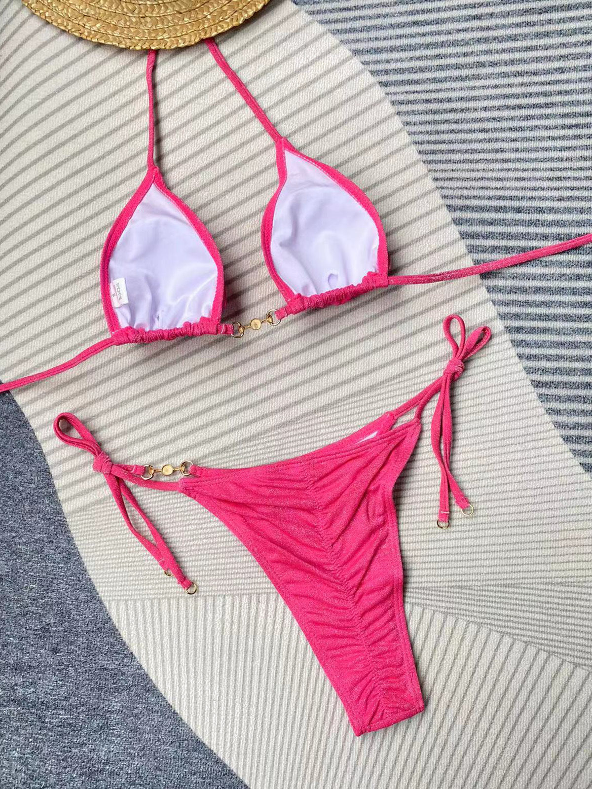 LADIES TWO PIECE BIKINI SWIMSUIT SWIMWEAR PINK / BLACK (SIZE S-L)