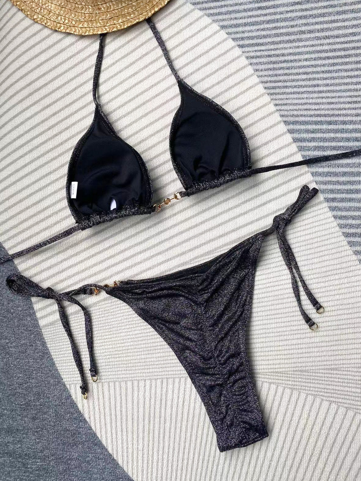 LADIES TWO PIECE BIKINI SWIMSUIT SWIMWEAR PINK / BLACK (SIZE S-L)