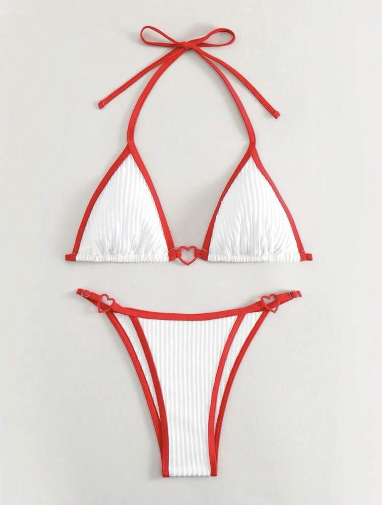 LADIES TWO PIECE BIKINI SWIMSUIT SWIMWEAR BLACK/RED (SIZE S-L)