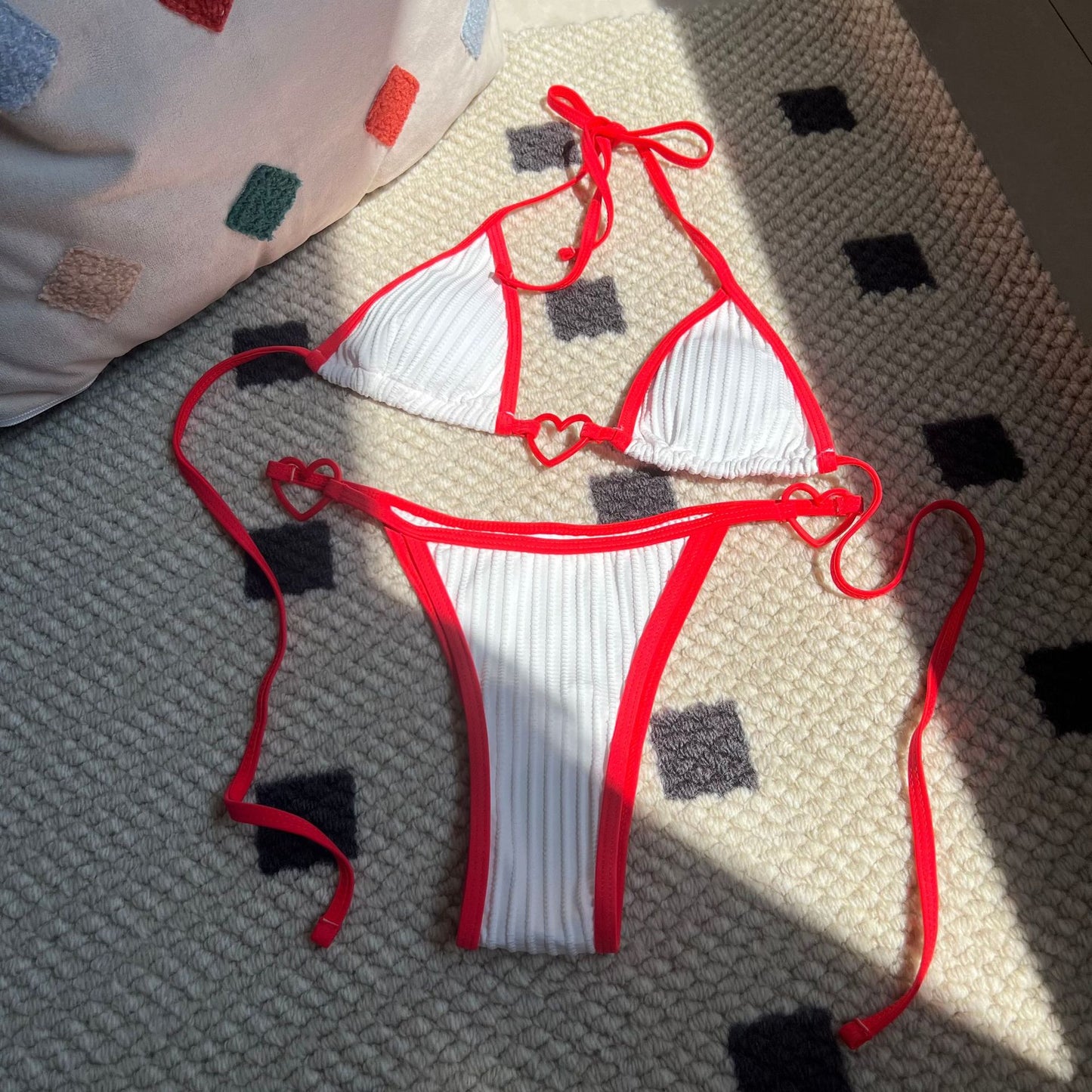 LADIES TWO PIECE BIKINI SWIMSUIT SWIMWEAR BLACK/RED (SIZE S-L)