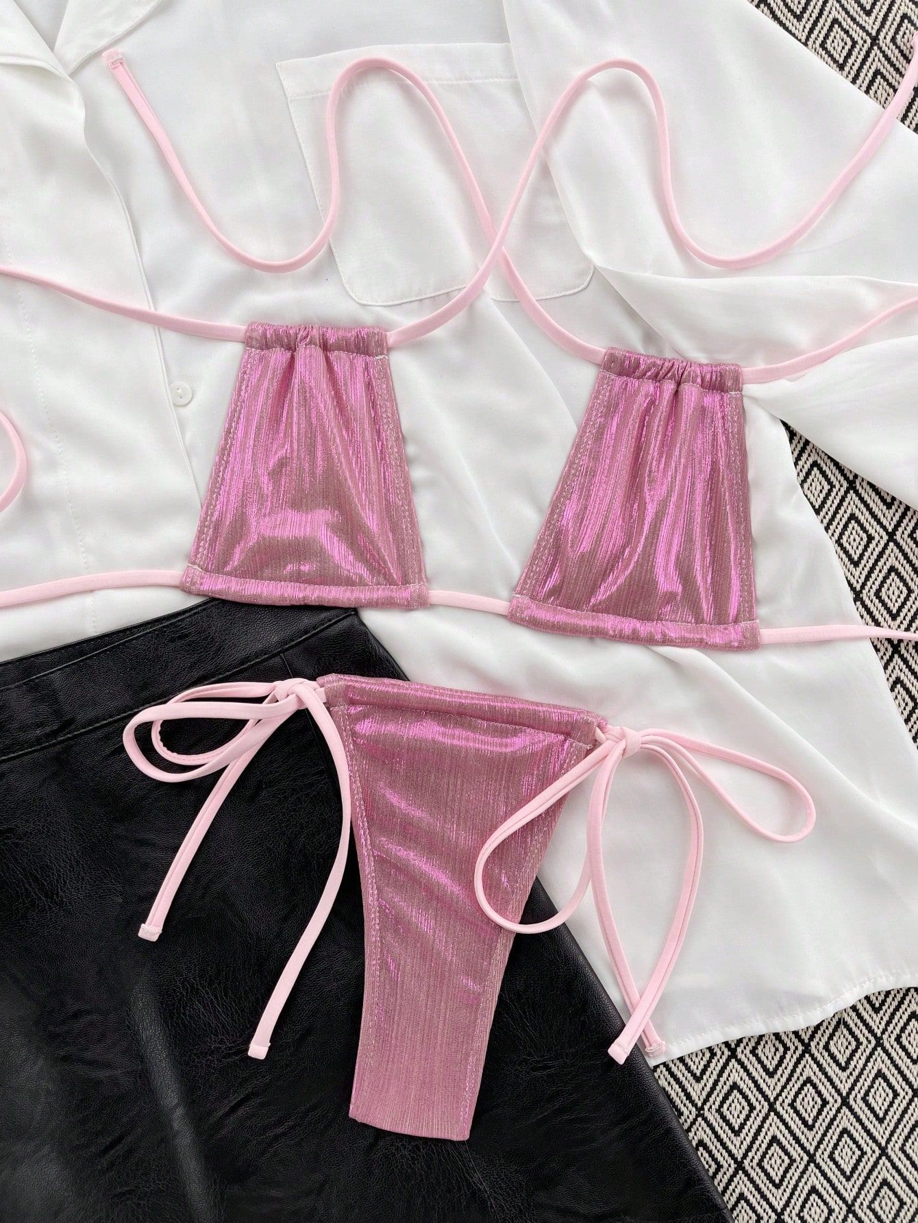 LADIES TWO PIECE BIKINI SWIMWEAR SILVER / BLACK / PINK (SIZE S-L)