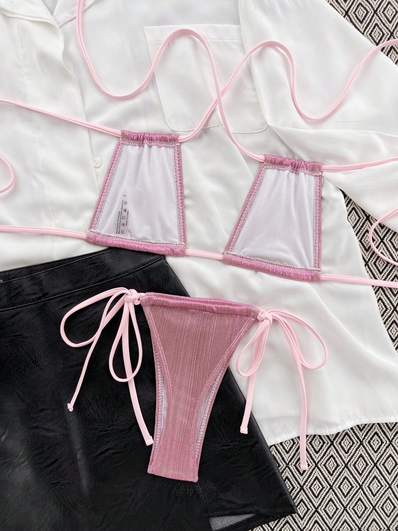 LADIES TWO PIECE BIKINI SWIMWEAR SILVER / BLACK / PINK (SIZE S-L)