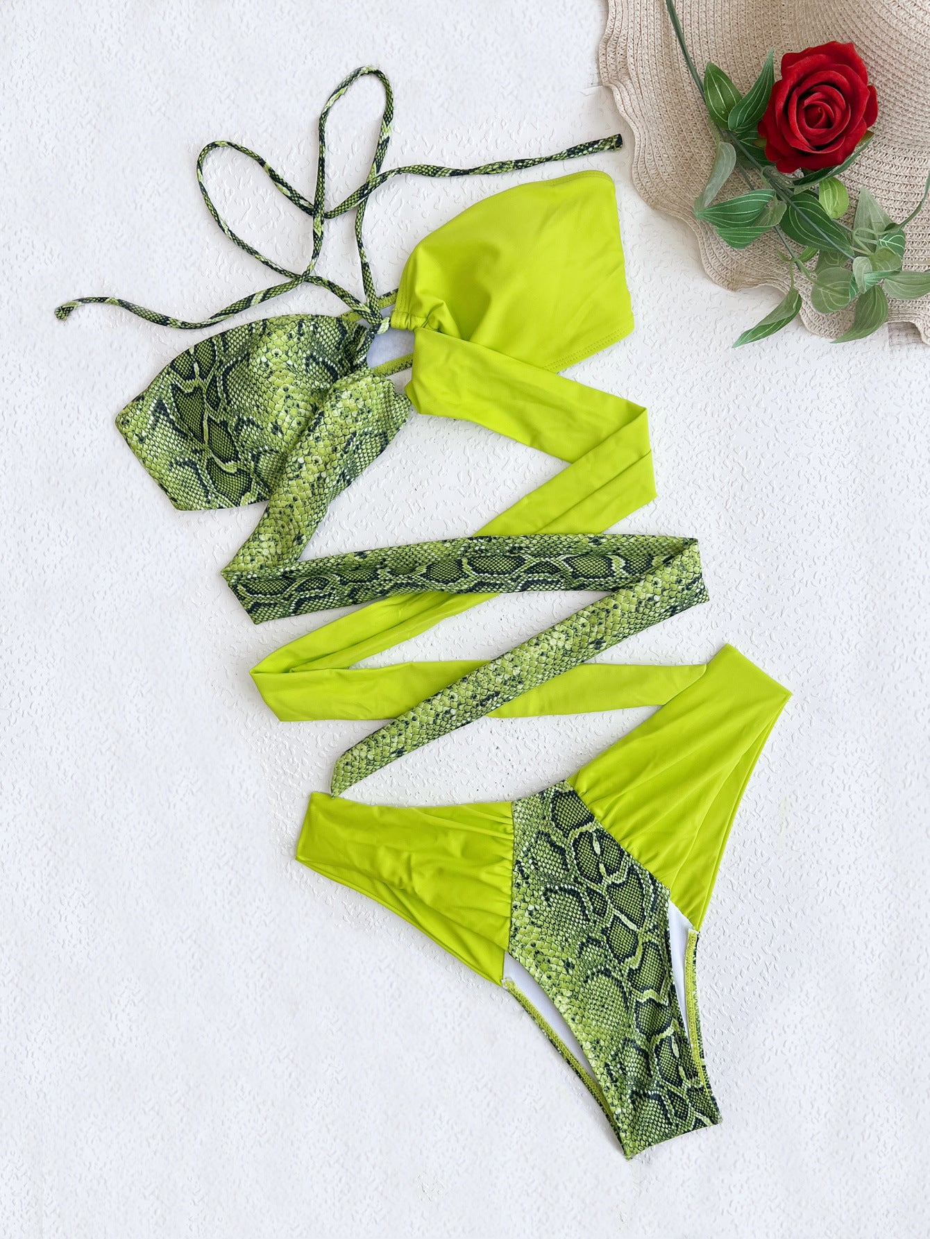 LADIES TWO PIECE BIKINI SWIMWEAR GREEN / BLACK / BLUE (SIZE XS-L)