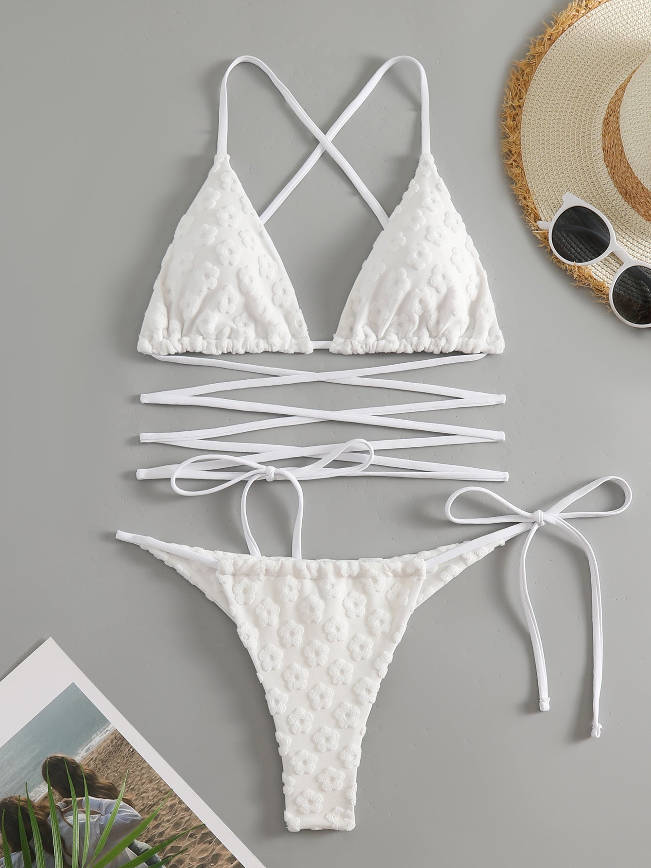 LADIES TWO PIECE BIKINI SWIMWEAR WHITE (SIZE S-L)