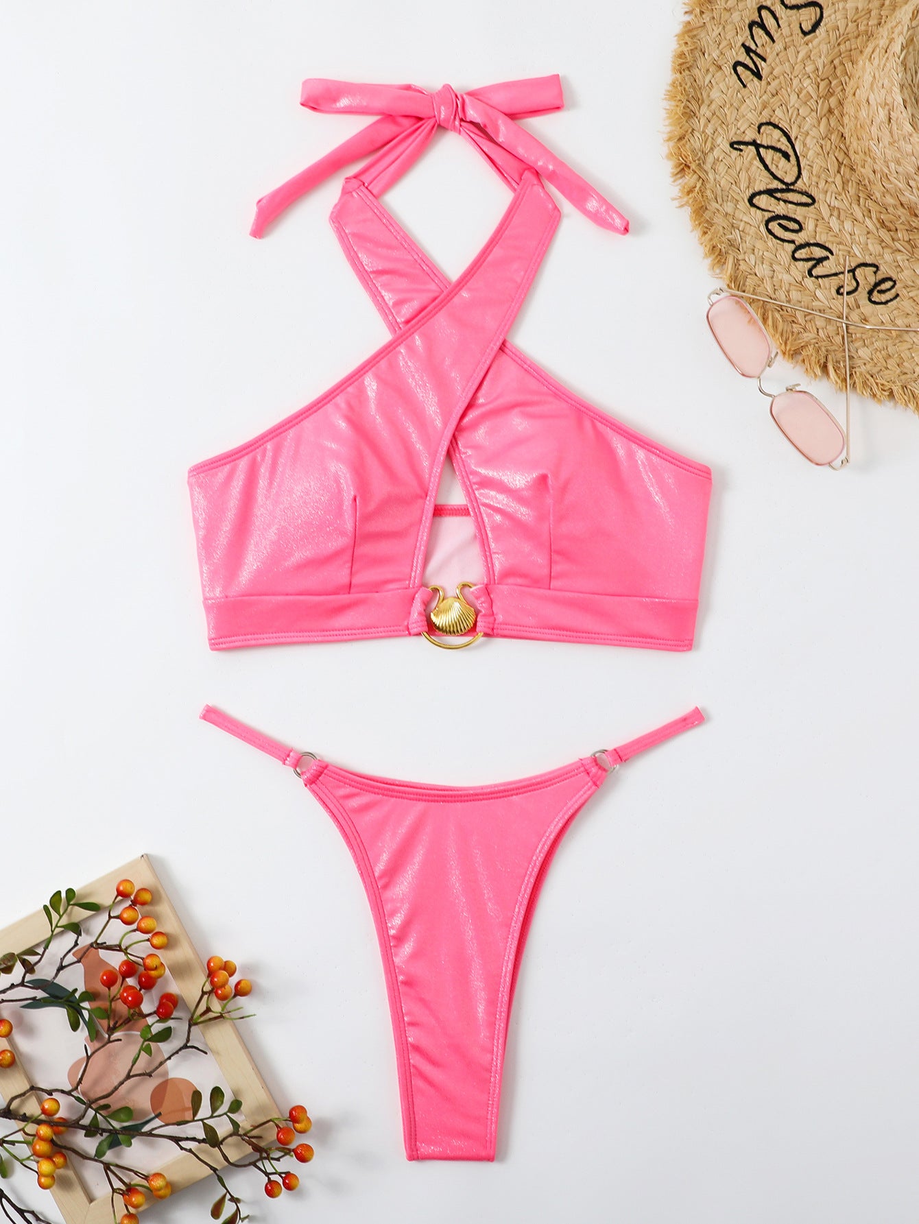 LADIES TWO PIECE BIKINI SWIMWEAR PINK (SIZE S-L)