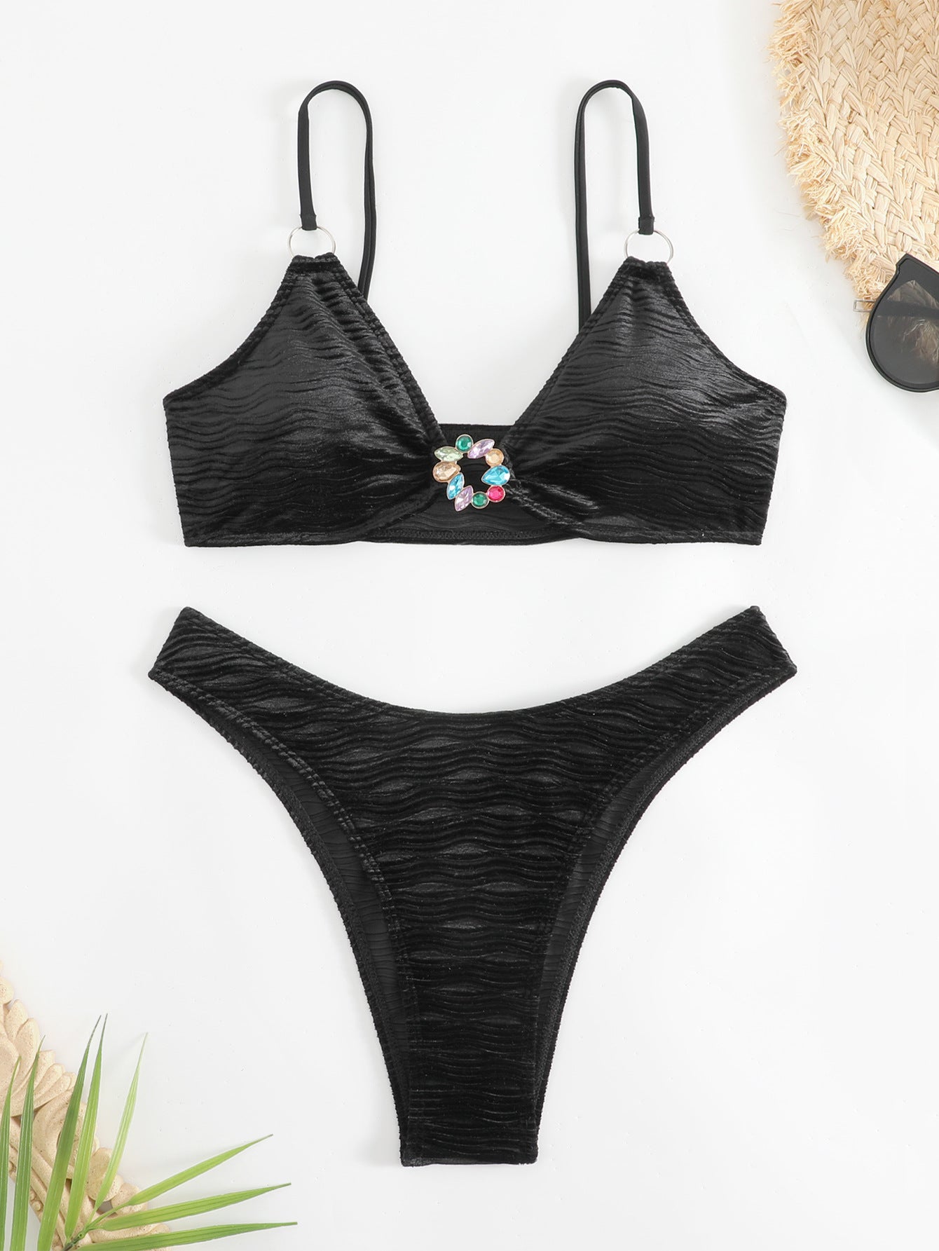 LADIES TWO PIECE BIKINI SWIMWEAR PINK / BLACK (SIZE S-L)