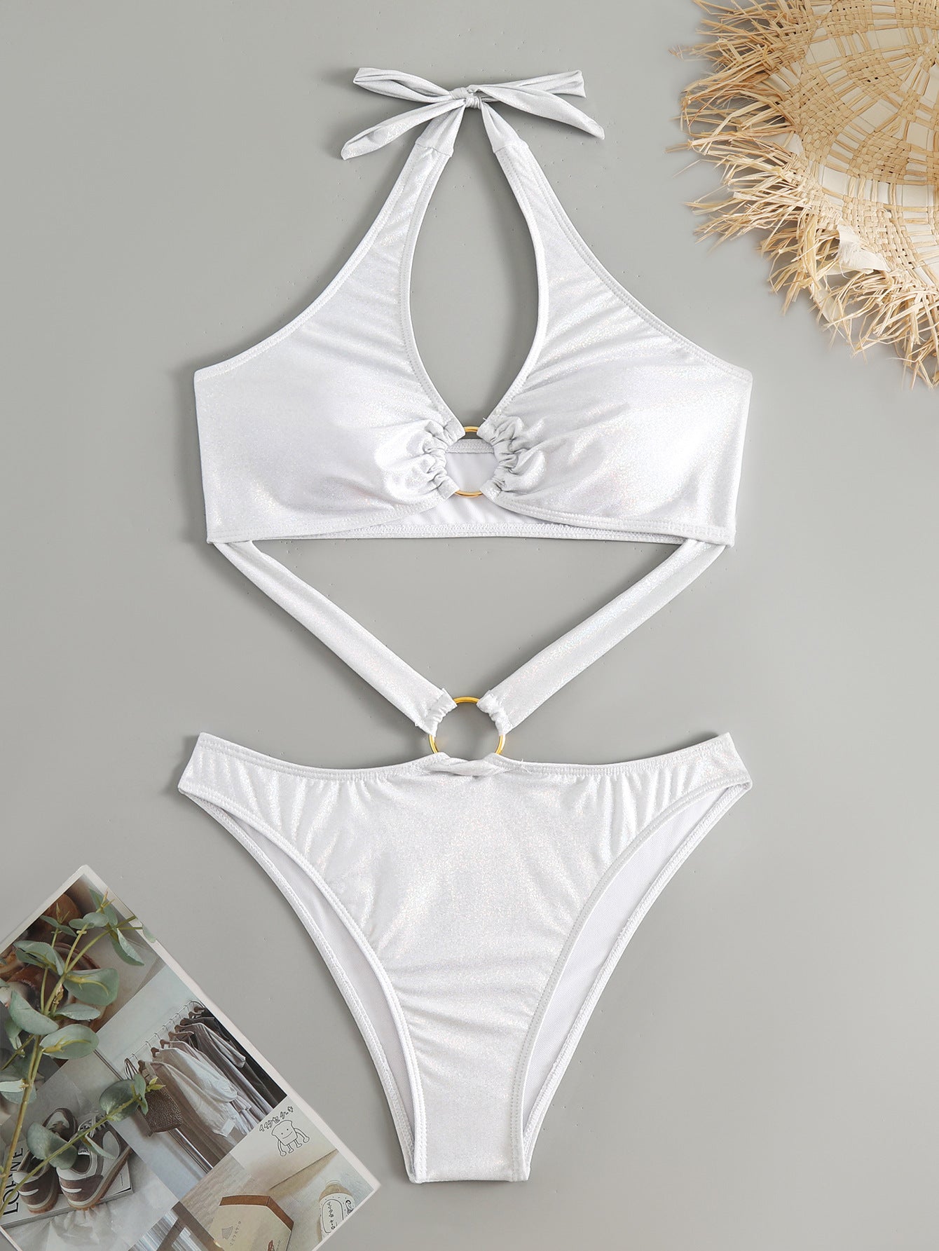 LADIES ONE PIECE SWIMSUIT SWIMWEAR WHITE (SIZE S-L)
