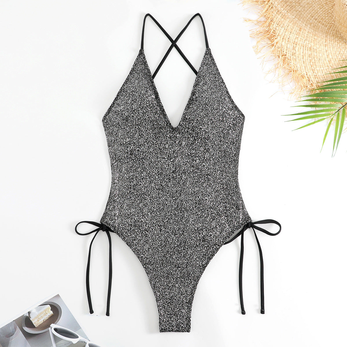 LADIES ONE PIECE SWIMSUIT SWIMWEAR BLUE / SILVER (SIZE S-L)