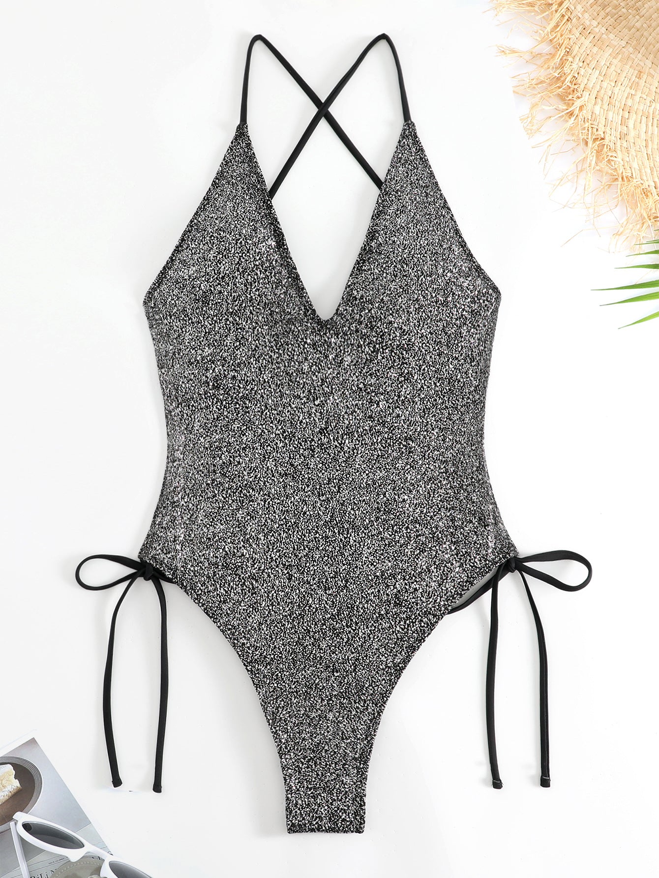 LADIES ONE PIECE SWIMSUIT SWIMWEAR BLUE / SILVER (SIZE S-L)