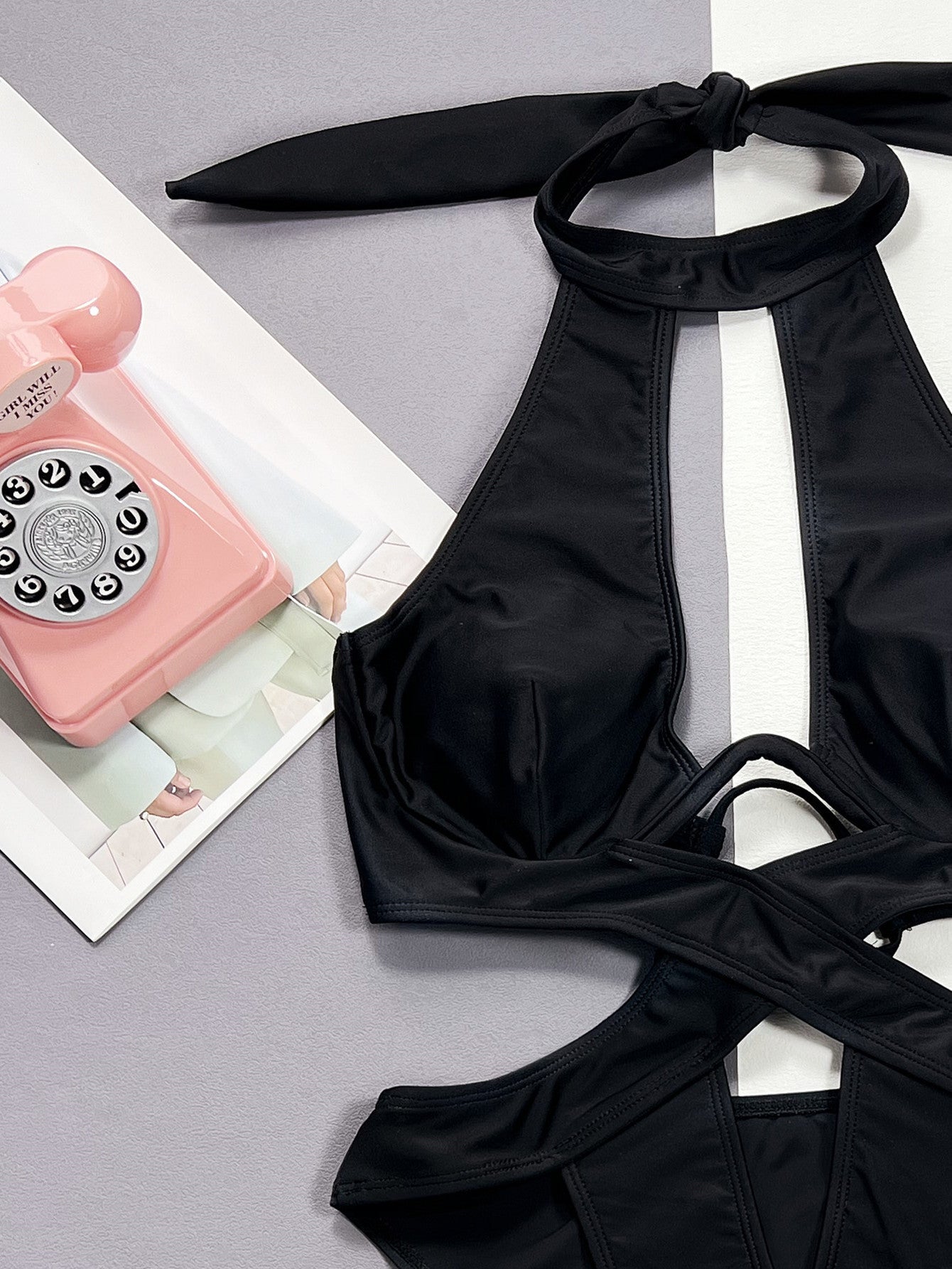 LADIES ONE PIECE SWIMSUIT SWIMWEAR BLACK (SIZE S-L)