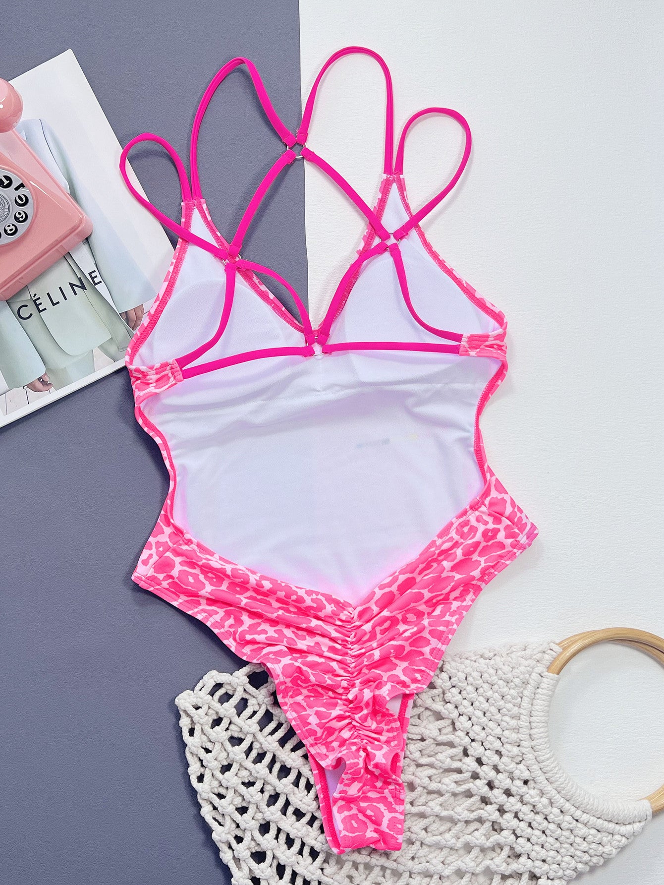 LADIES ONE PIECE SWIMSUIT SWIMWEAR PINK (SIZE S-L)