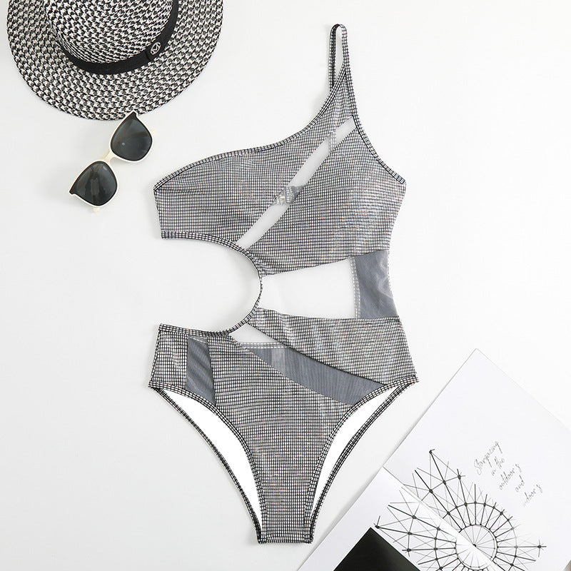 LADIES ONE PIECE SWIMSUIT SWIMWEAR SILVER (SIZE S-L)