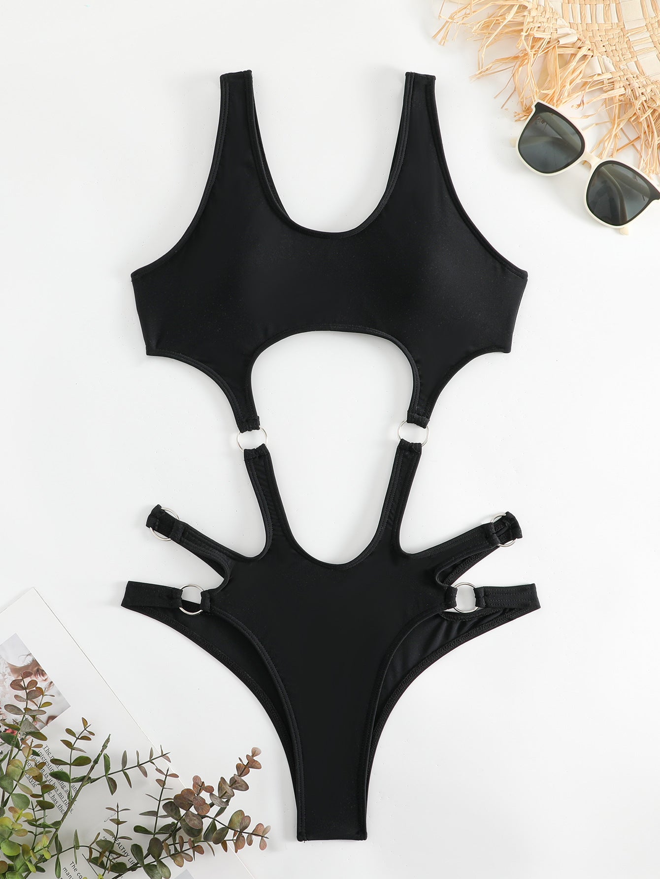 LADIES ONE PIECE SWIMSUIT SWIMWEAR BLACK (SIZE S-L)