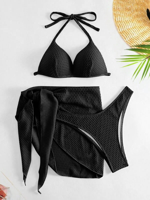 LADIES THREE PIECE SWIMSUIT SWIMWEAR SET VARIOUS COLOURS (SIZE S-XL)