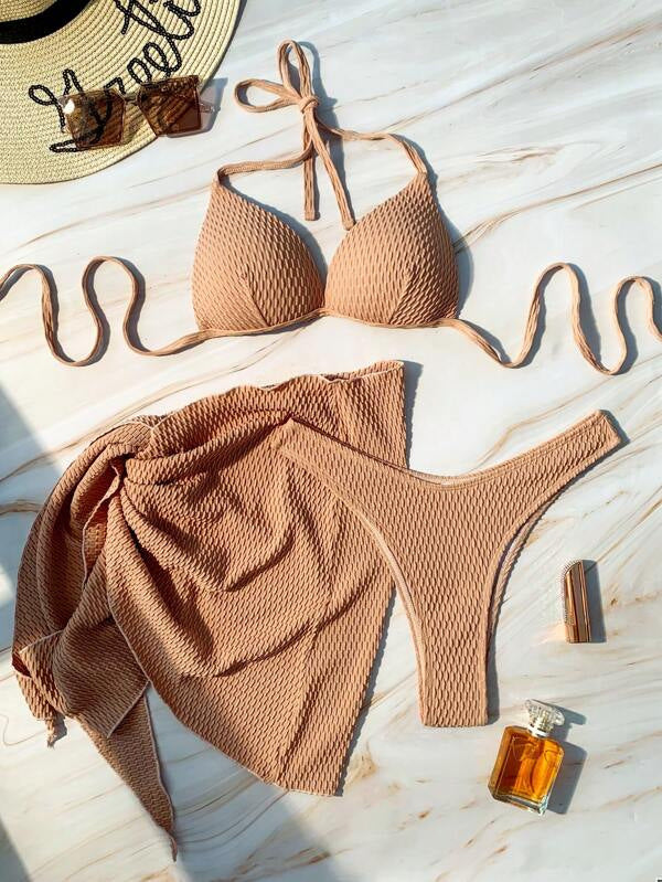 LADIES THREE PIECE SWIMSUIT SWIMWEAR SET VARIOUS COLOURS (SIZE S-XL)