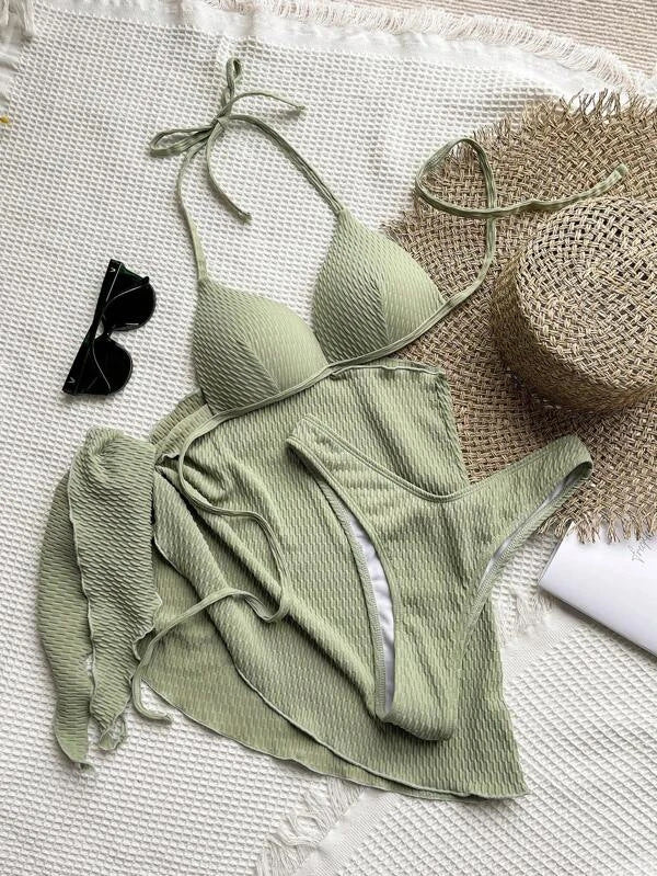 LADIES THREE PIECE SWIMSUIT SWIMWEAR SET VARIOUS COLOURS (SIZE S-XL)