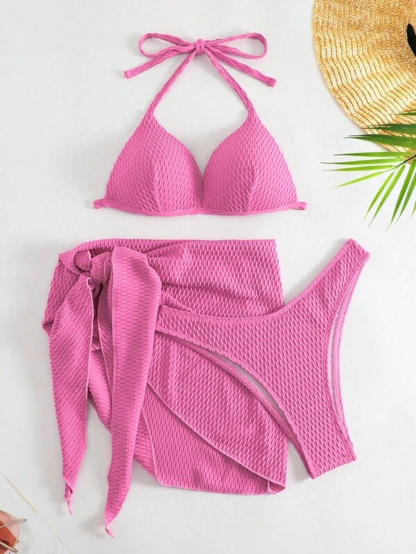 LADIES THREE PIECE SWIMSUIT SWIMWEAR SET VARIOUS COLOURS (SIZE S-XL)
