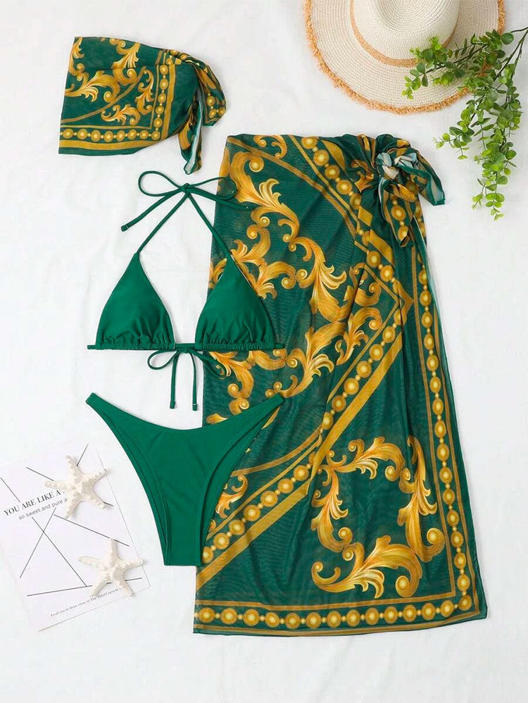 LADIES THREE PIECE SWIMSUIT SWIMWEAR SET GREEN (SIZE S-XL)