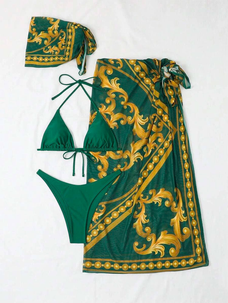 LADIES THREE PIECE SWIMSUIT SWIMWEAR SET GREEN (SIZE S-XL)