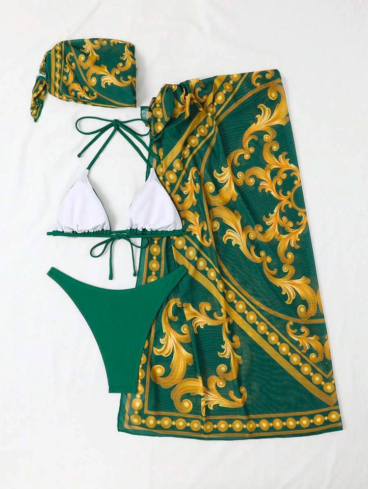 LADIES THREE PIECE SWIMSUIT SWIMWEAR SET GREEN (SIZE S-XL)