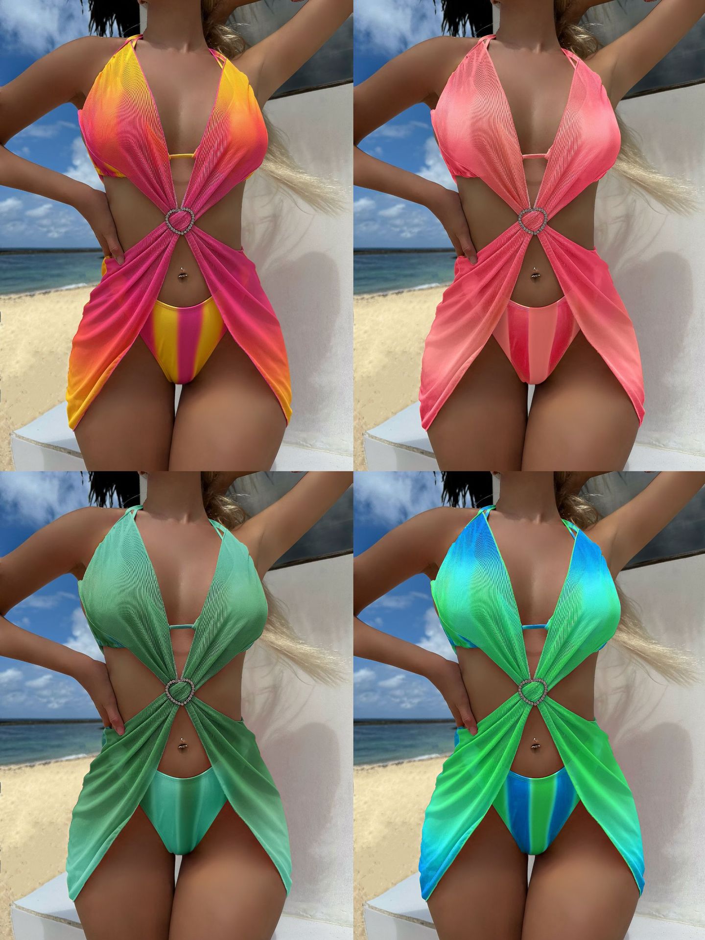 LADIES THREE PIECE SWIMSUIT SWIMWEAR SET VARIOUS COLOURS (SIZE S-L)