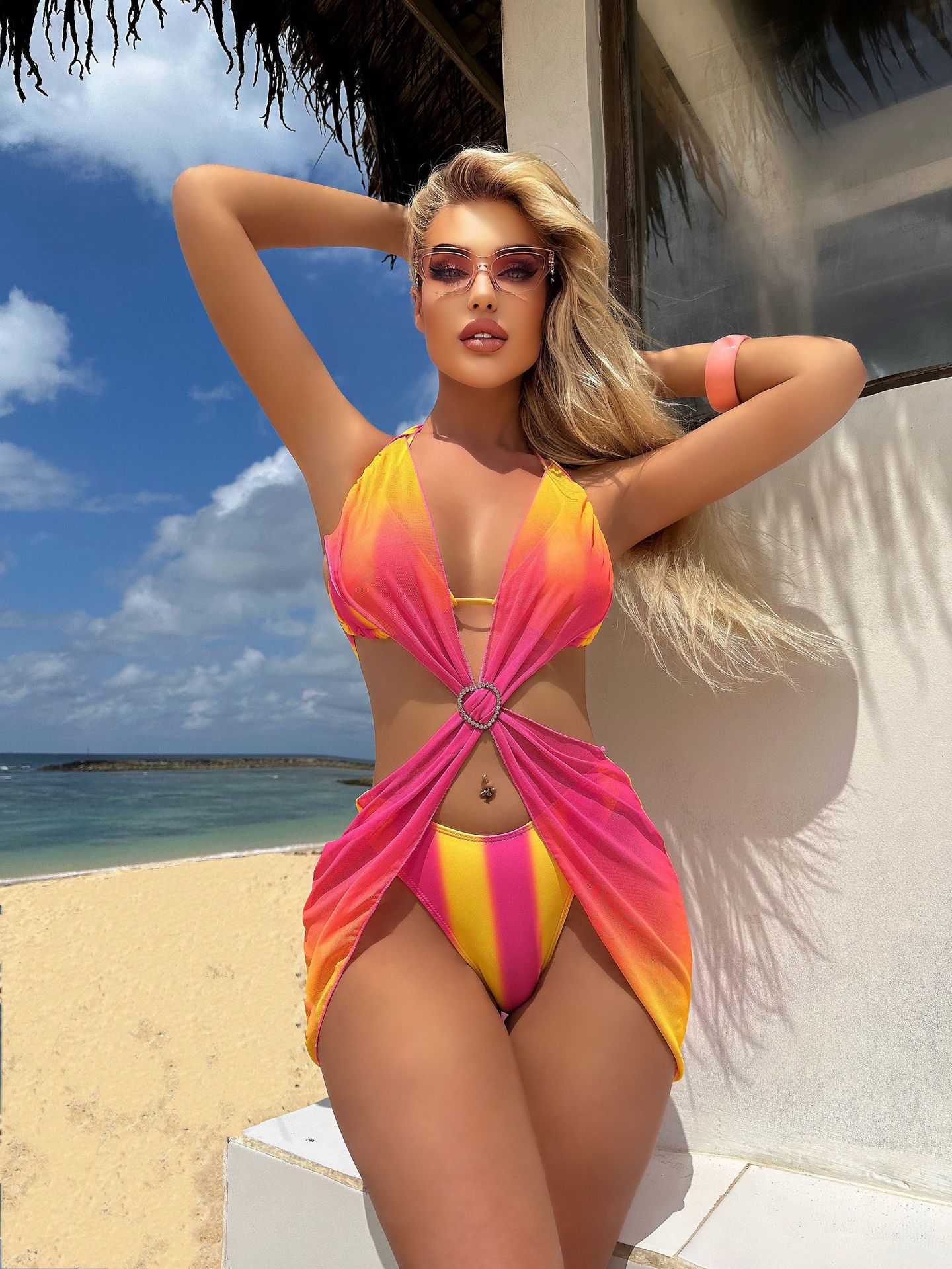 LADIES THREE PIECE SWIMSUIT SWIMWEAR SET VARIOUS COLOURS (SIZE S-L)
