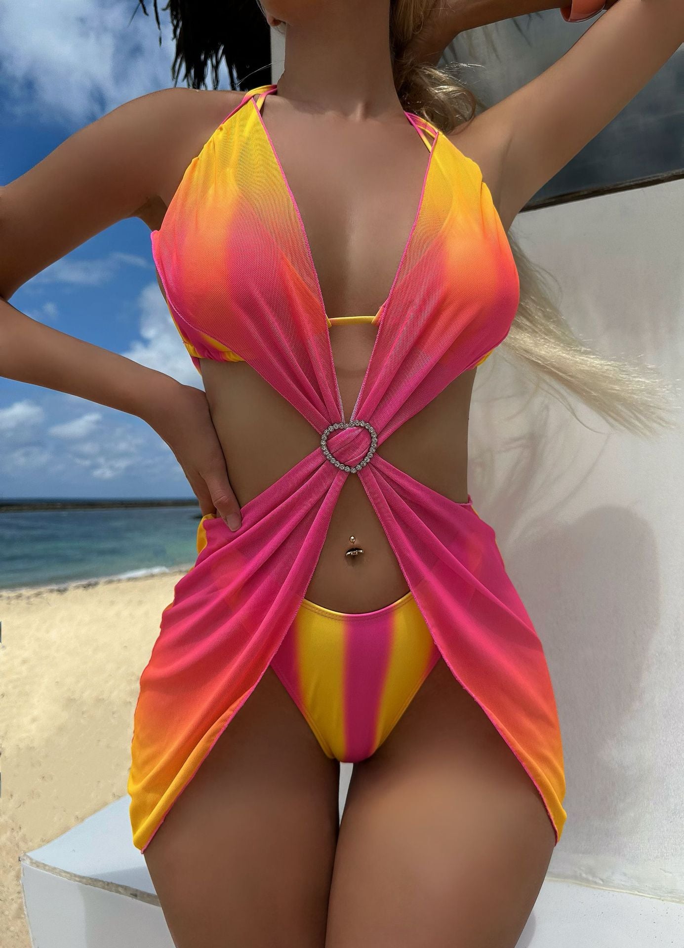 LADIES THREE PIECE SWIMSUIT SWIMWEAR SET VARIOUS COLOURS (SIZE S-L)