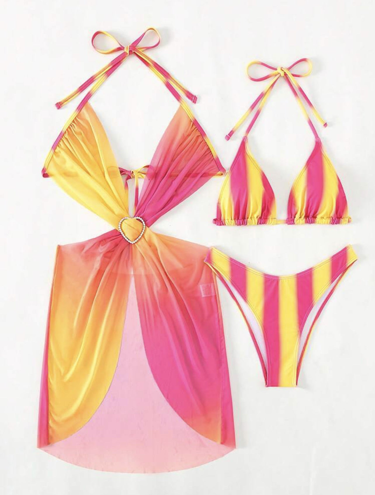 LADIES THREE PIECE SWIMSUIT SWIMWEAR SET VARIOUS COLOURS (SIZE S-L)