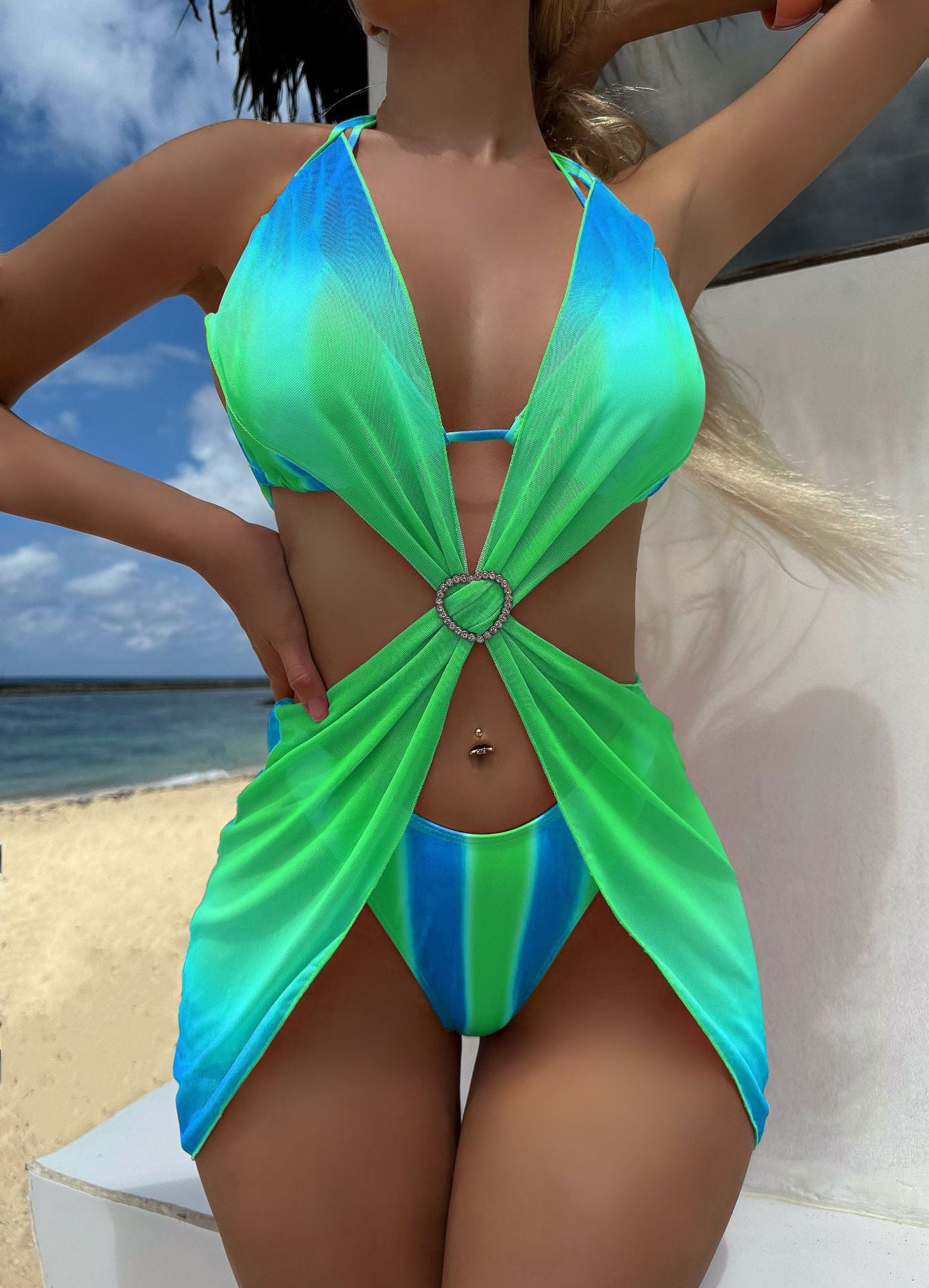 LADIES THREE PIECE SWIMSUIT SWIMWEAR SET VARIOUS COLOURS (SIZE S-L)