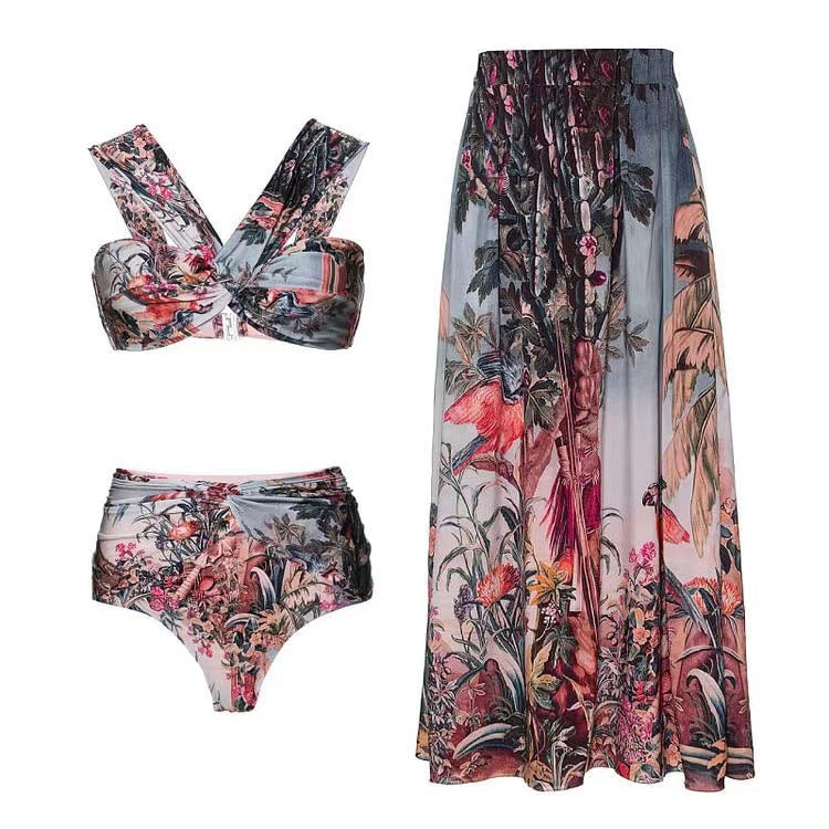LADIES THREE PIECE SWIMSUIT & SKIRT SET (SIZE S-XL)