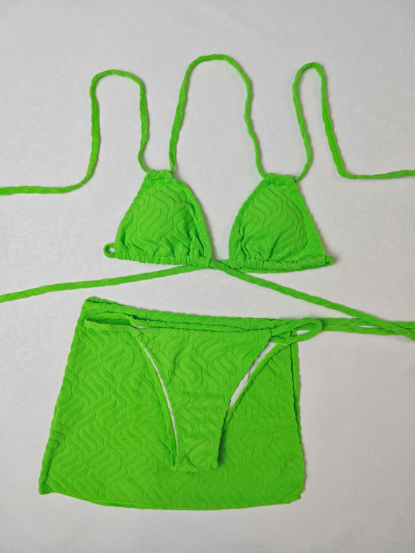 LADIES THREE PIECE SWIMSUIT & SKIRT SET ORANGE / GREEN (SIZE S-L)