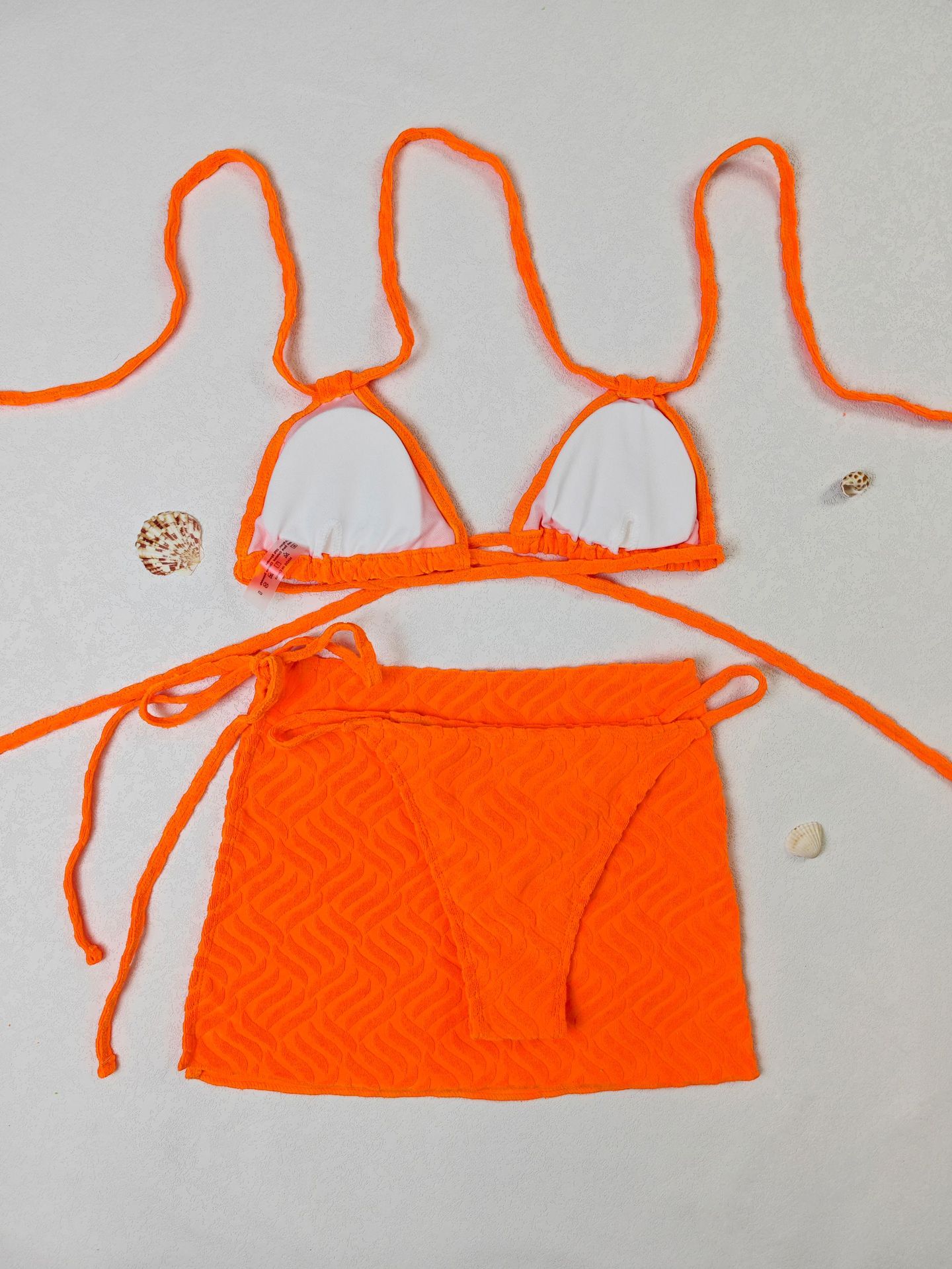 LADIES THREE PIECE SWIMSUIT & SKIRT SET ORANGE / GREEN (SIZE S-L)