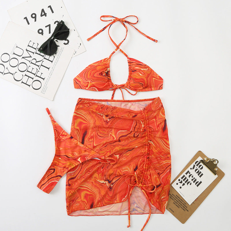 LADIES THREE PIECE SWIMSUIT SET PURPLE / GREEN / ORANGE / BLACK (SIZE S-L)