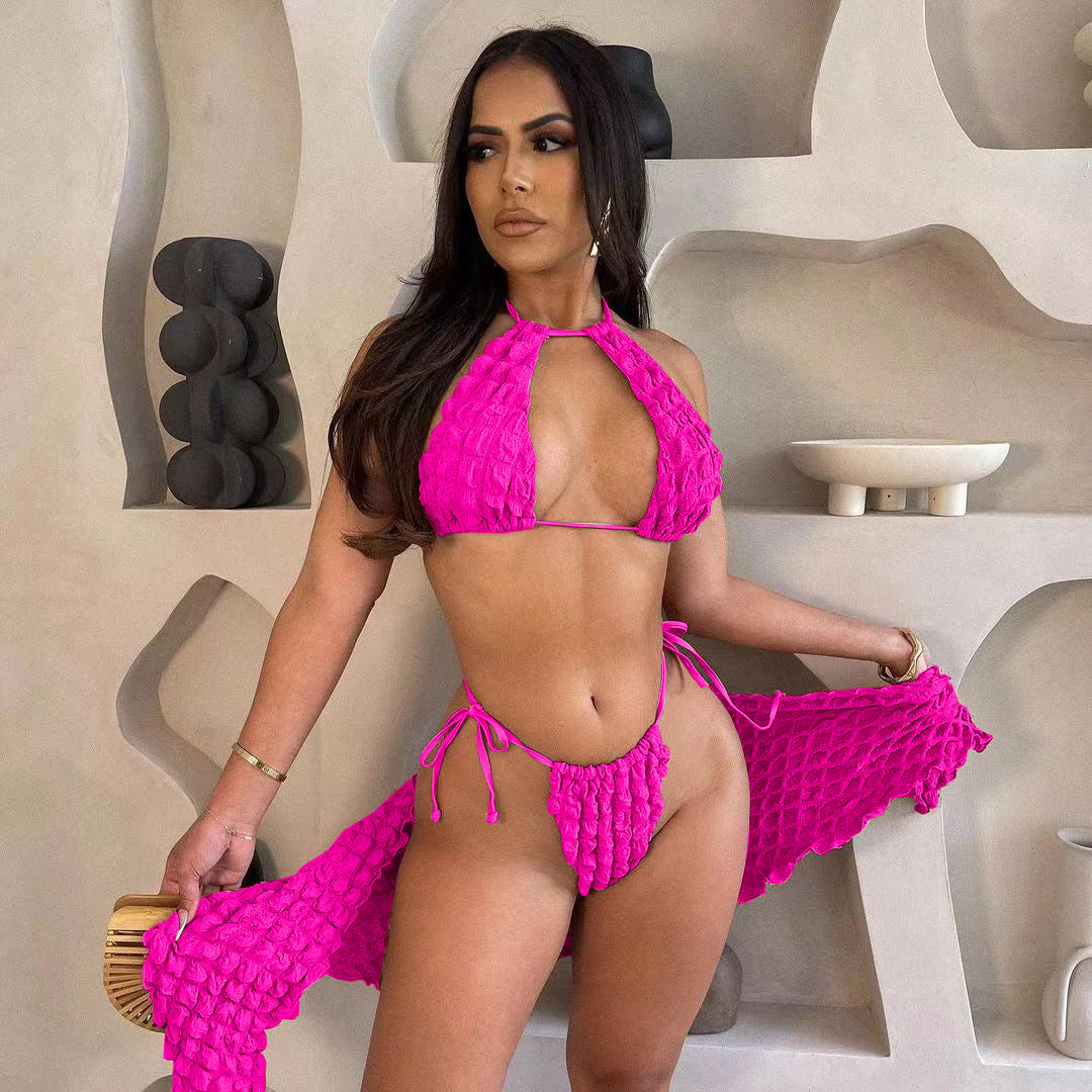 LADIES THREE PIECE BIKINI SWIMWEAR SET GREEN / KHAKI / PINK (SIZE S-2XL)