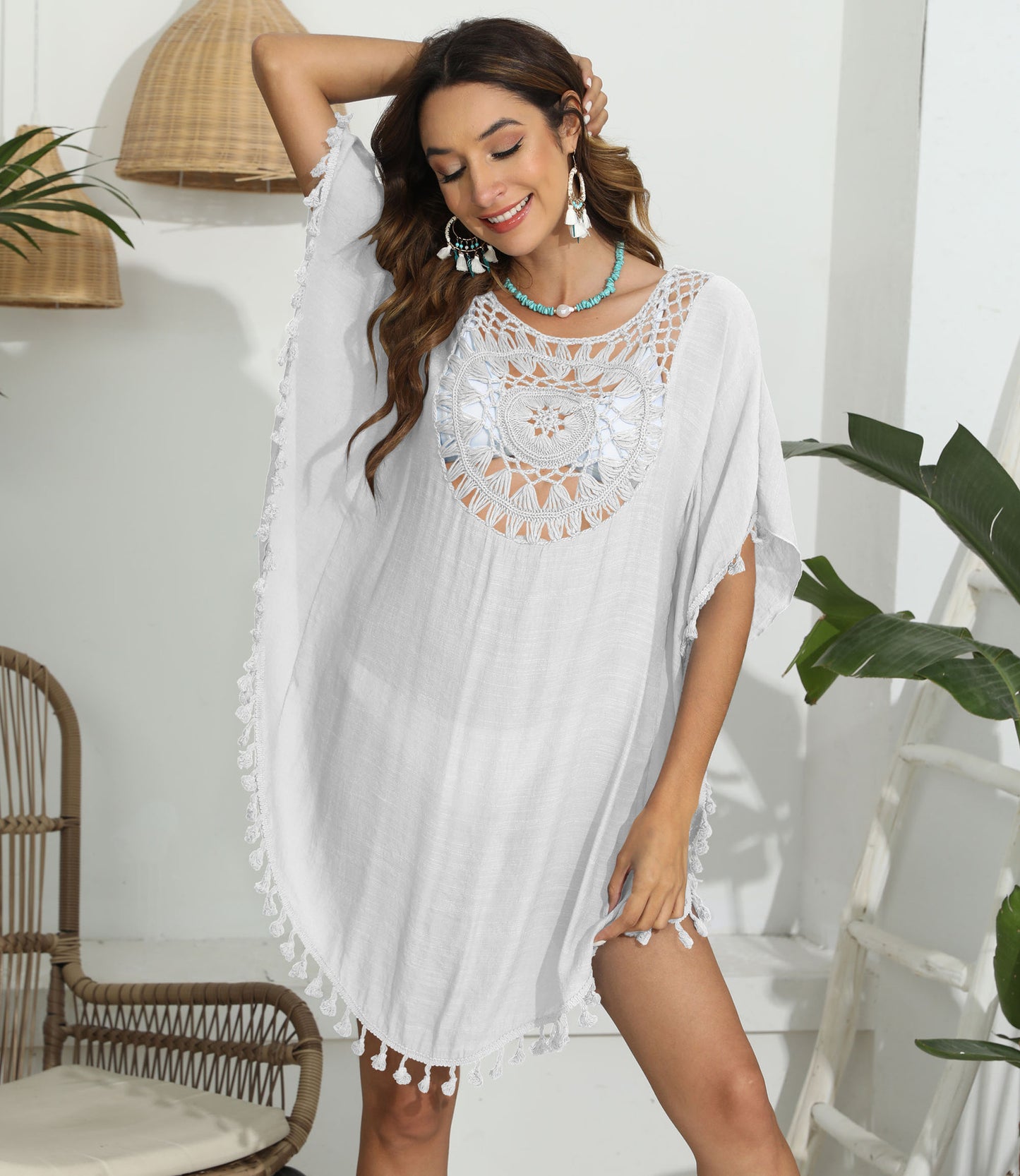 LADIES BEACHWEAR COVER UP DRESS WHITE / BLACK / BLUE / PINK / BEIGE (ONE SIZE)