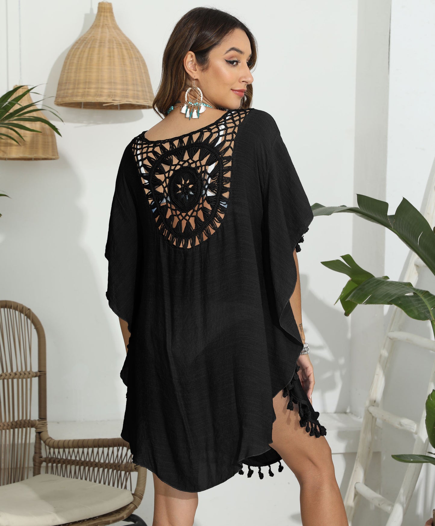 LADIES BEACHWEAR COVER UP DRESS WHITE / BLACK / BLUE / PINK / BEIGE (ONE SIZE)