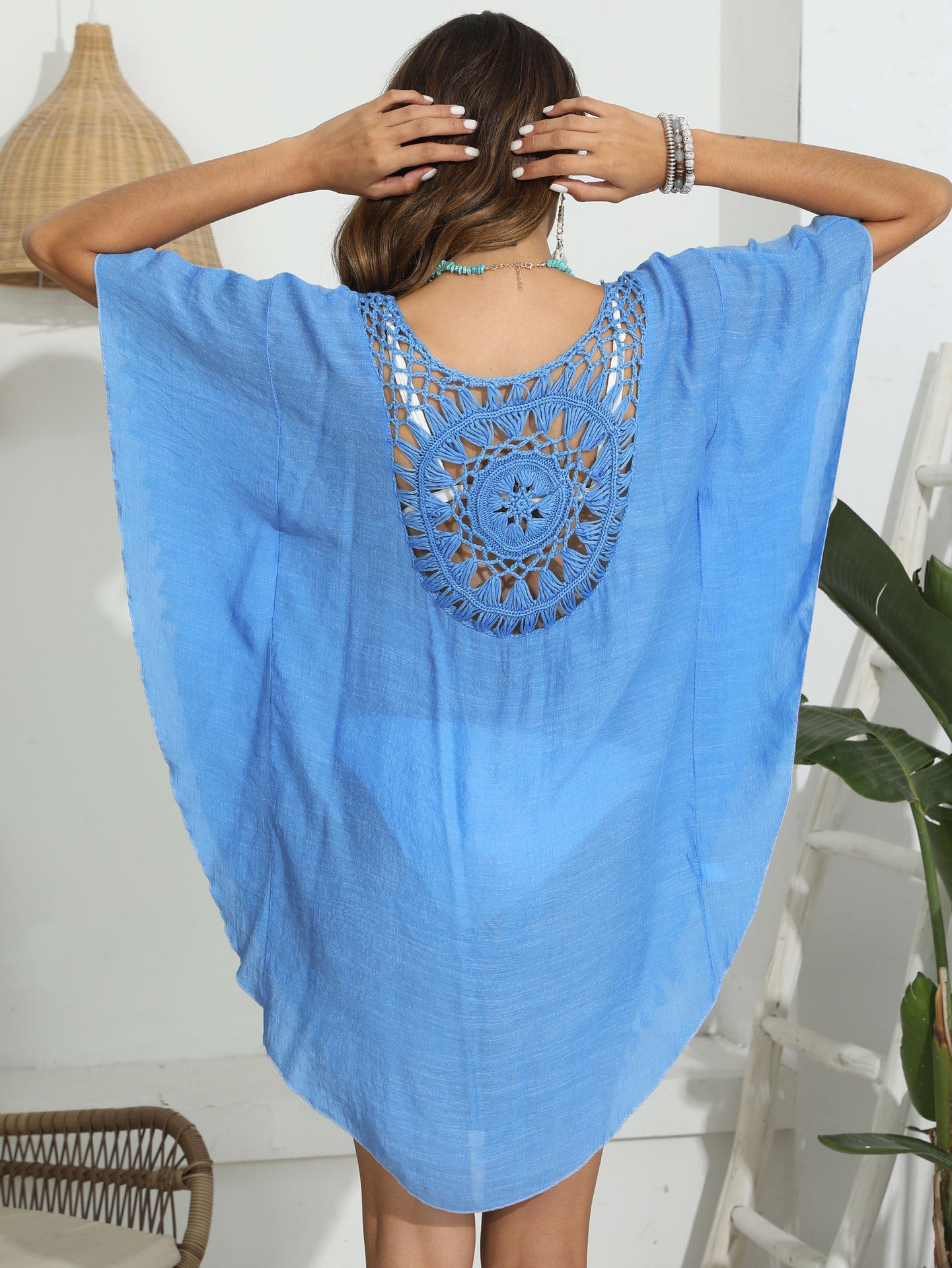 LADIES BEACHWEAR COVER UP DRESS WHITE / BLACK / BLUE / PINK / BEIGE (ONE SIZE)