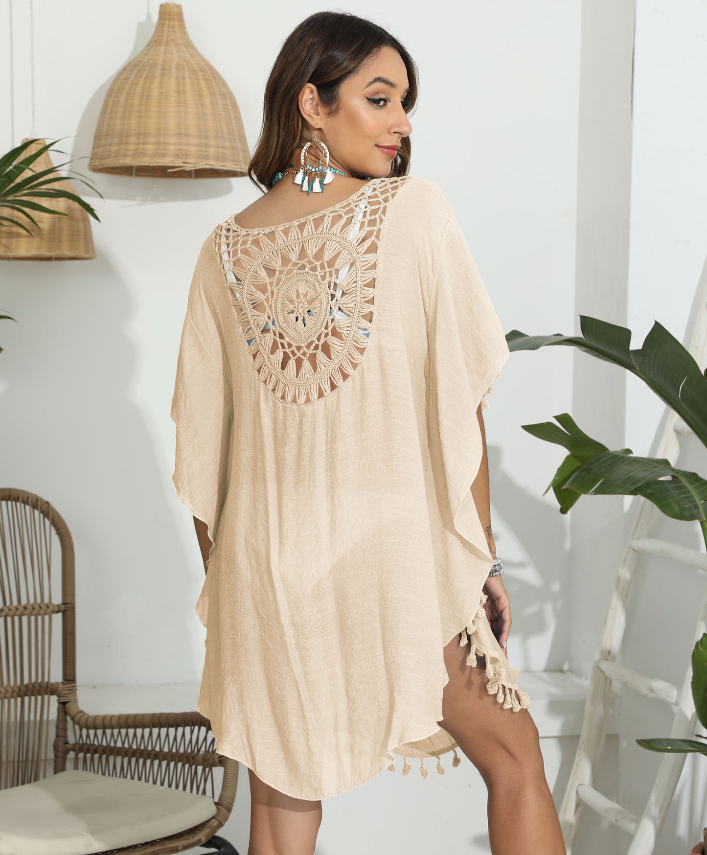 LADIES BEACHWEAR COVER UP DRESS WHITE / BLACK / BLUE / PINK / BEIGE (ONE SIZE)
