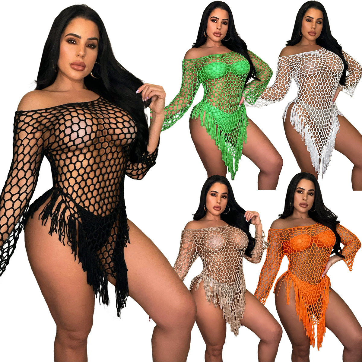 LADIES BEACHWEAR COVER UP DRESS BLACK / ORANGE / GREEN / CAMEL / WHITE (SIZE S-2XL)