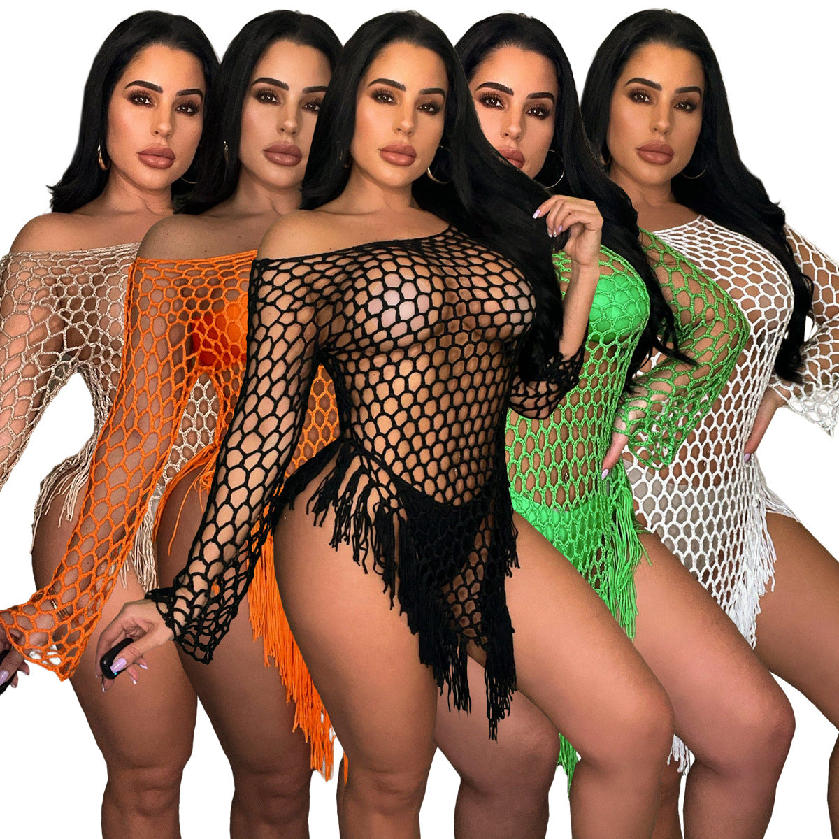 LADIES BEACHWEAR COVER UP DRESS BLACK / ORANGE / GREEN / CAMEL / WHITE (SIZE S-2XL)
